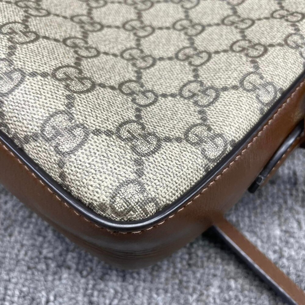 100% Authentic GUCCI Horsebit 1955 Brown Canvas Shoulder Bag - Picture 8 of 14